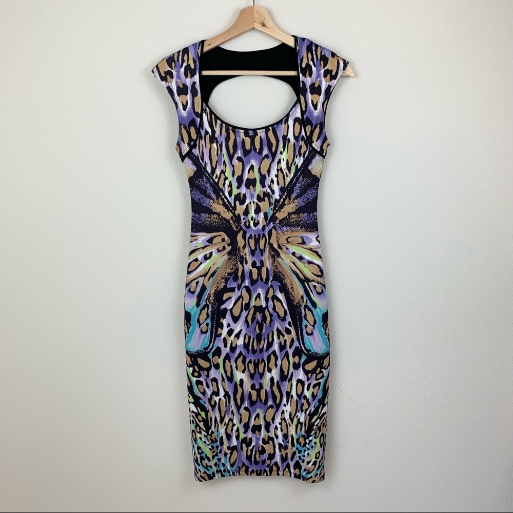 Hale Bob Purple Butterfly Leopard Bodycon Dress